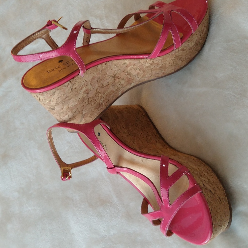 Kate Spade Theodora Cork Wedge Platform Ankle Strap Pink Sandals - Picture 4 of 16